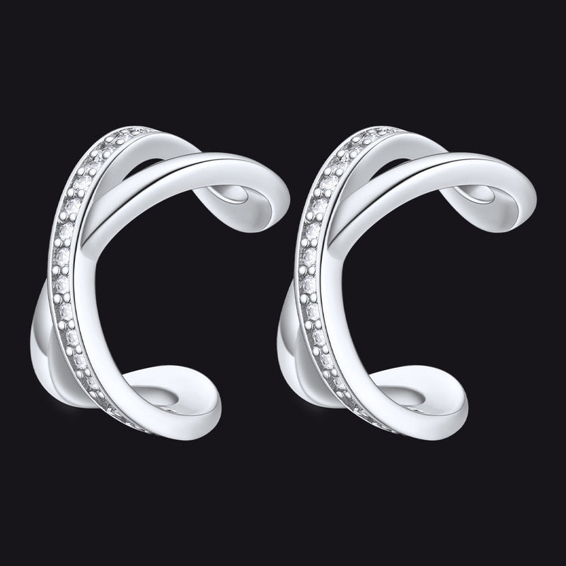 925 Sterling Silver Diamond Ear Cuff Earrings for