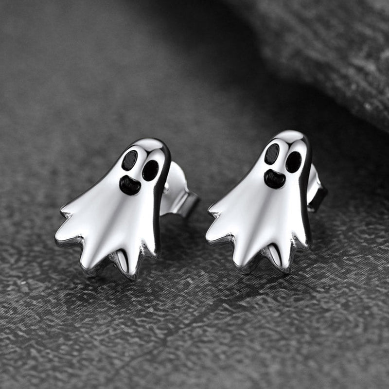Halloween Silver Ghost Stud Earrings for