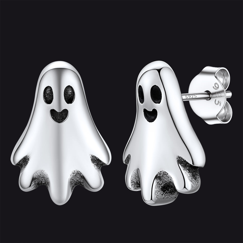 Halloween Silver Ghost Stud Earrings for