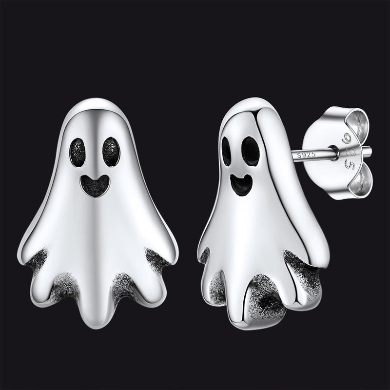 Halloween Silver Ghost Stud Earrings for