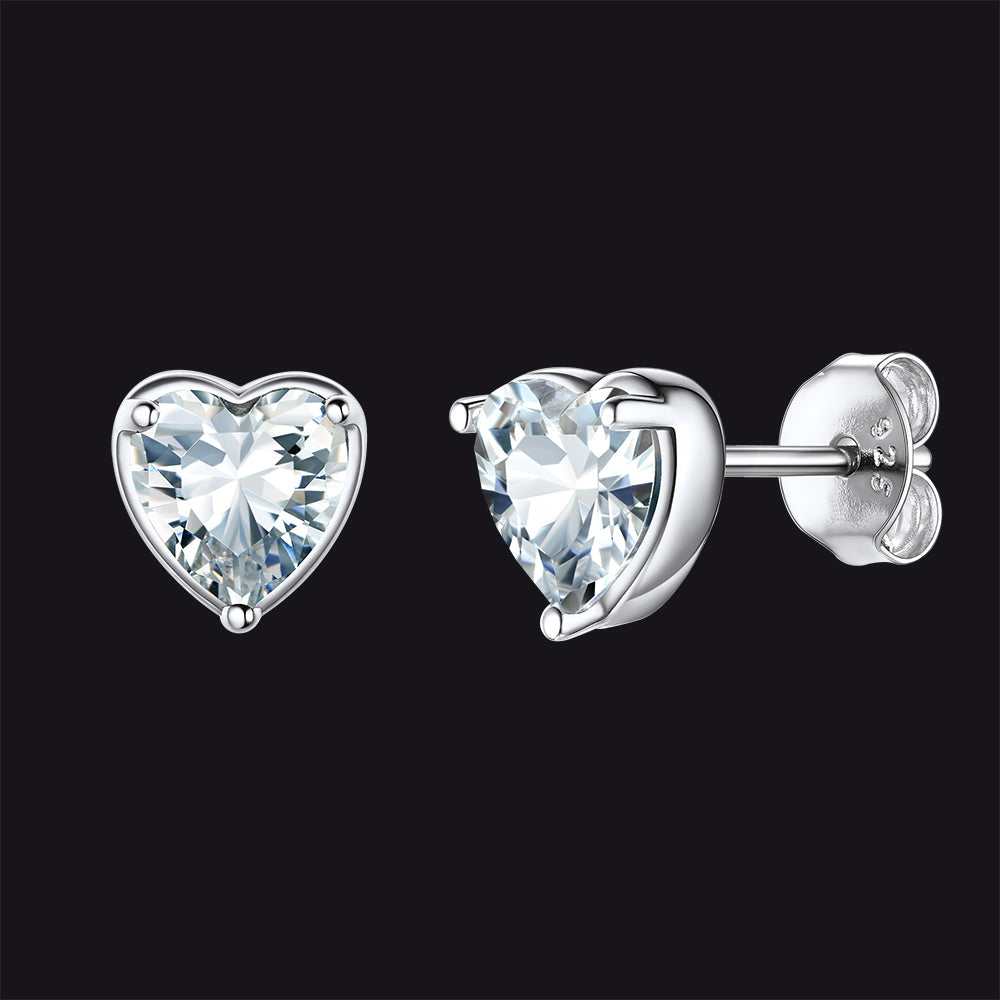 Silver Heart Birthstone Stud Earrings for