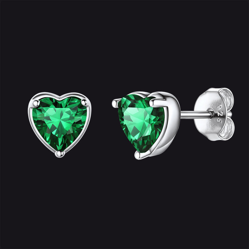 Silver Heart Birthstone Stud Earrings for