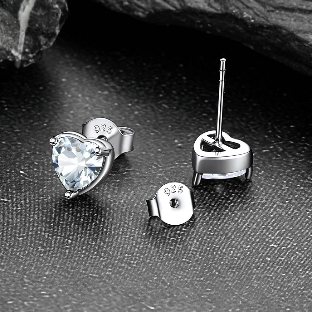 Silver Heart Birthstone Stud Earrings for