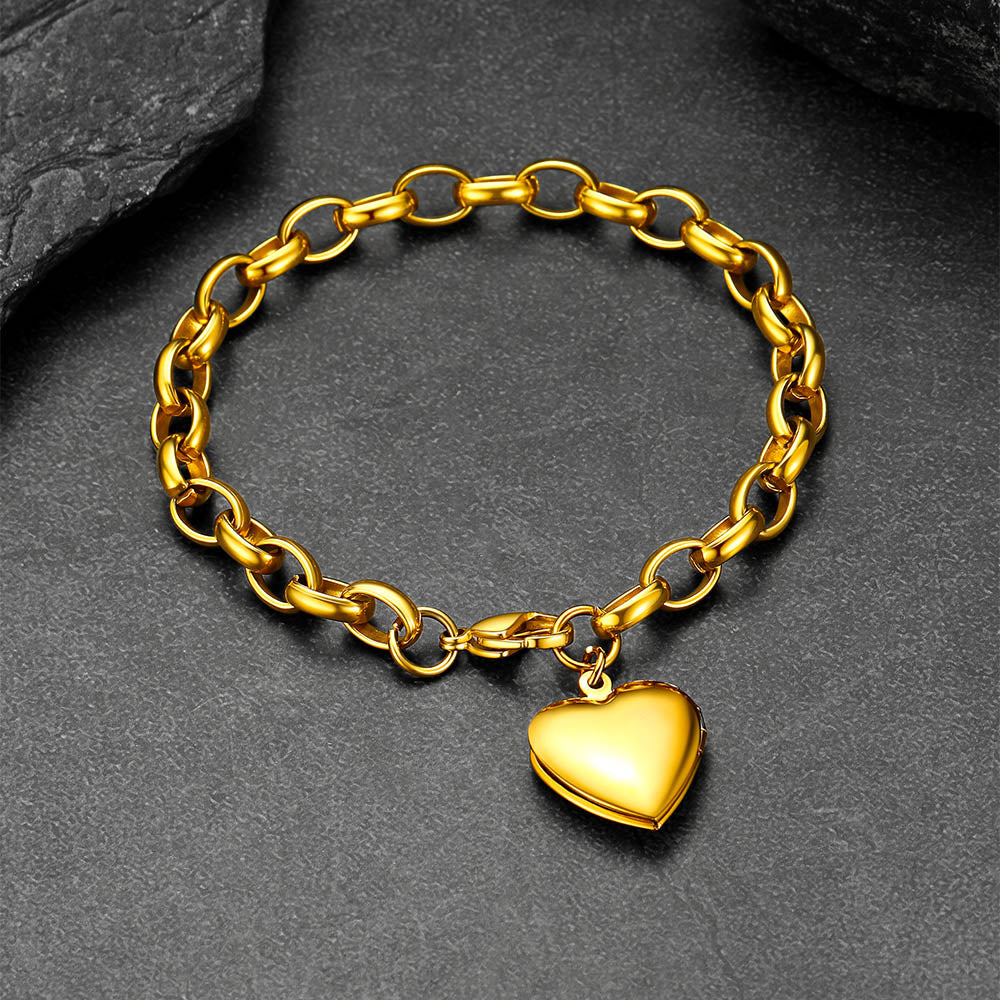 Personalized Heart Picture Locket Bracelet for Girlfriend