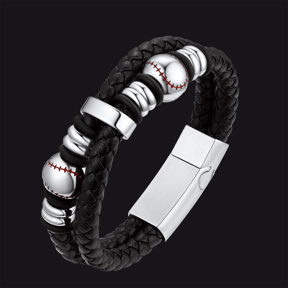 Sport Baseball Leather Cuff Bracelet Braided for