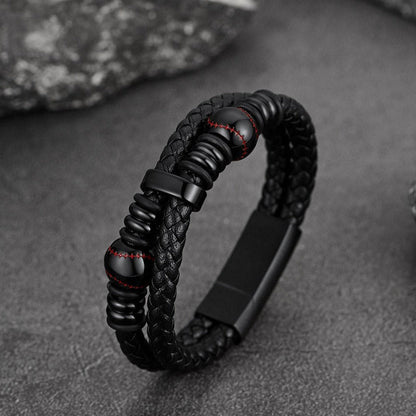 Sport Baseball Leather Cuff Bracelet Braided for