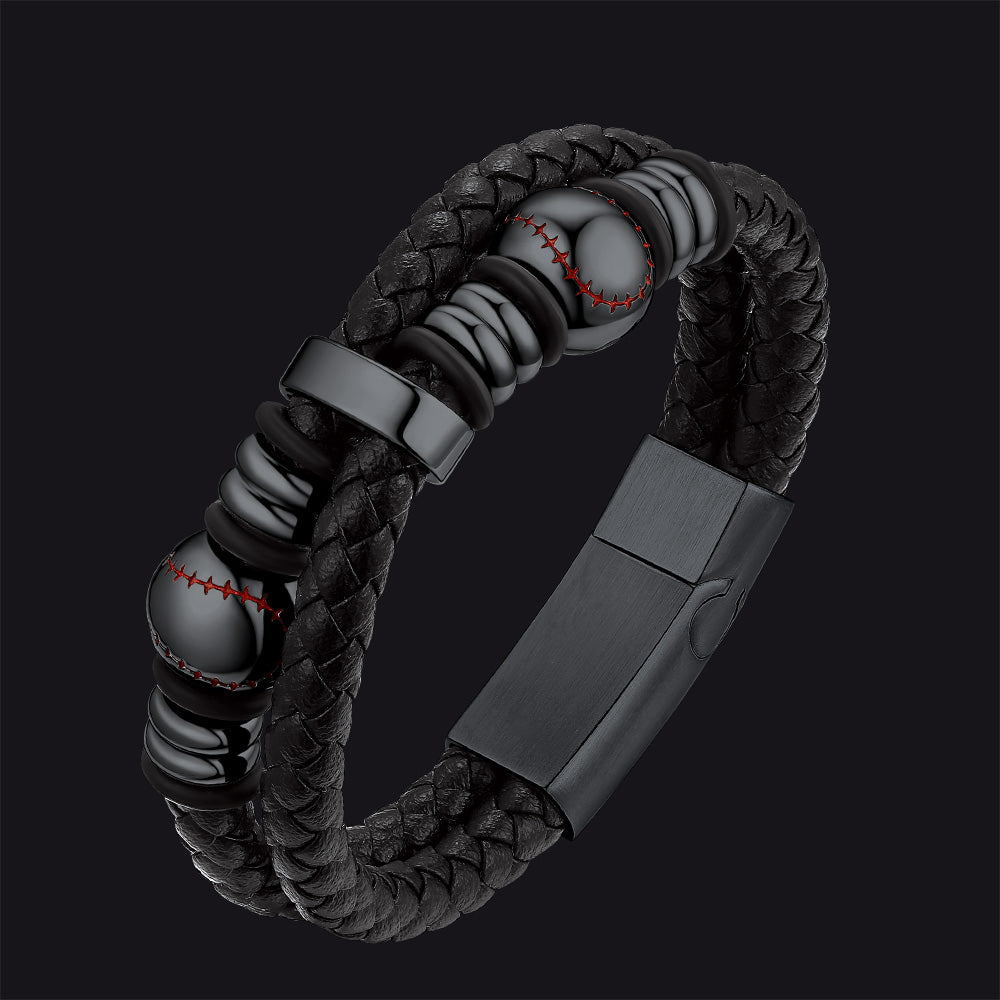 Sport Baseball Leather Cuff Bracelet Braided for