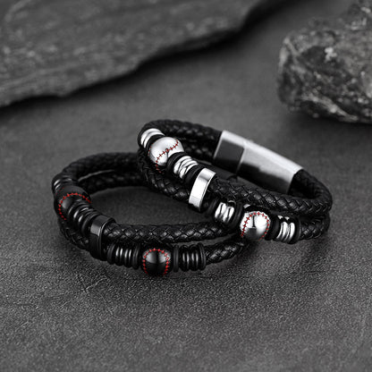 Sport Baseball Leather Cuff Bracelet Braided for