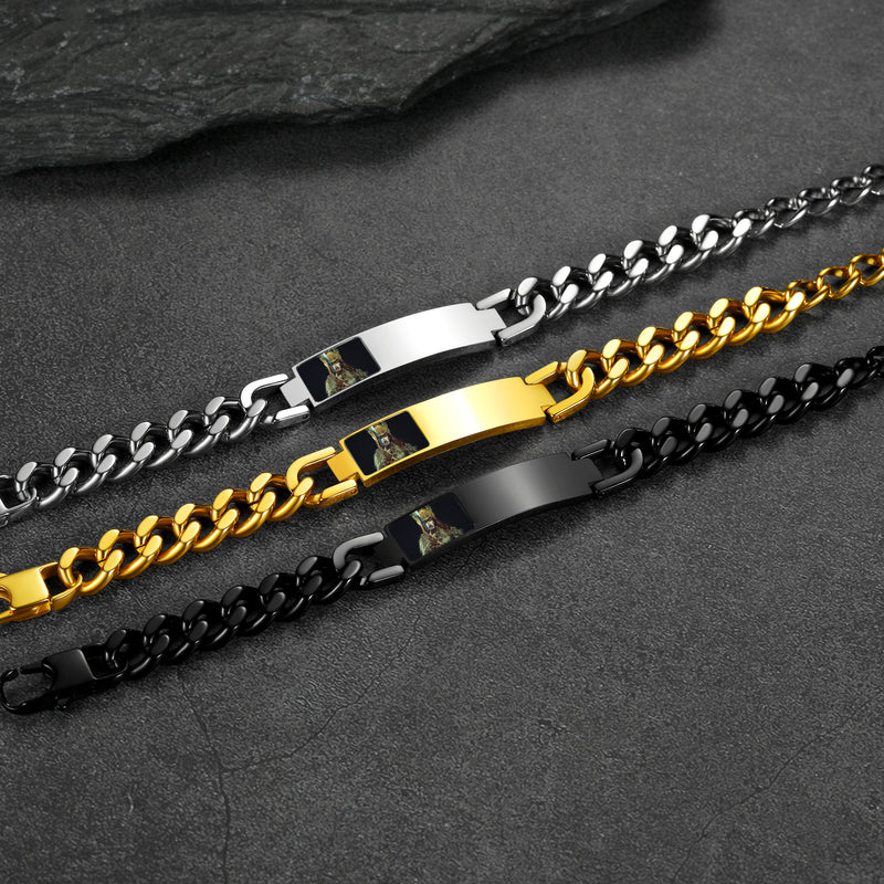 Personalized Nameplate Cuban Link Chain Bracelet With Picture for