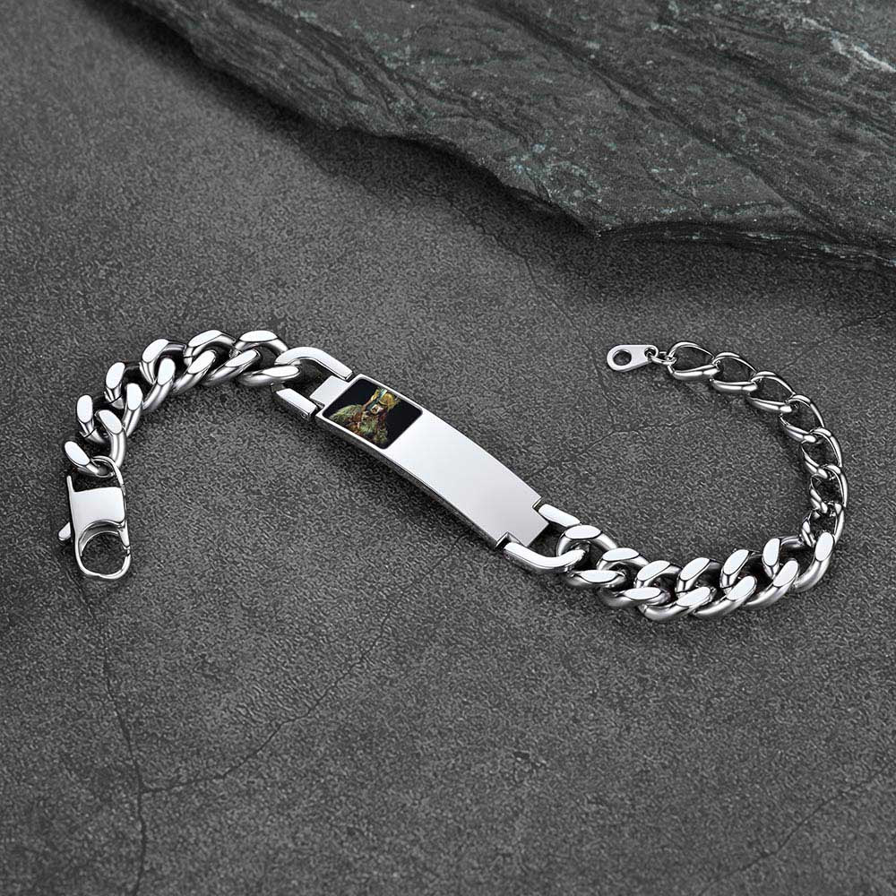 Personalized Nameplate Cuban Link Chain Bracelet With Picture for