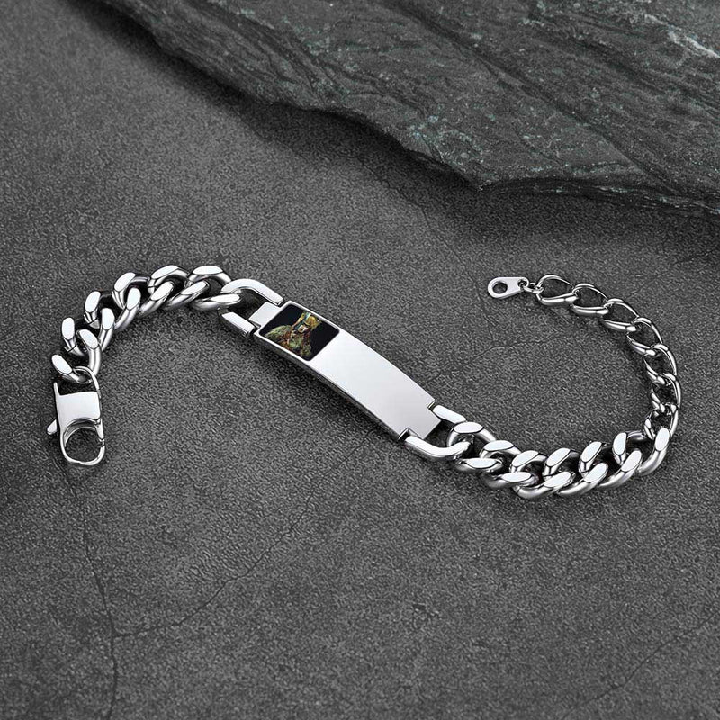 Personalized Nameplate Cuban Link Chain Bracelet With Picture for