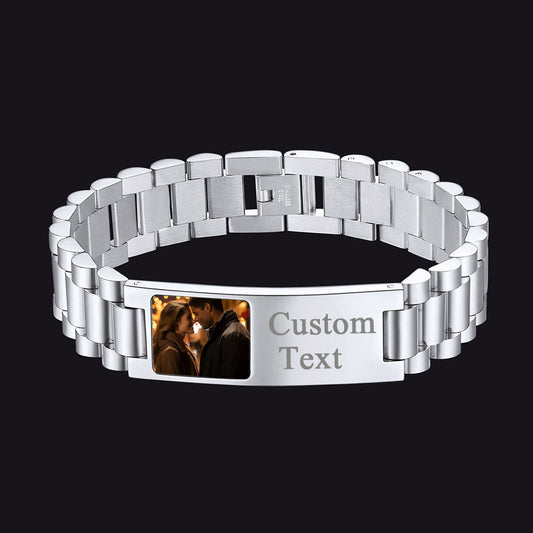 Customized Bar Watch Strap Chain Bracelet With Picture for