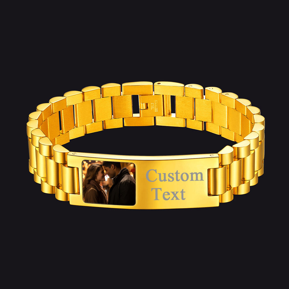 Customized Bar Watch Strap Chain Bracelet With Picture for