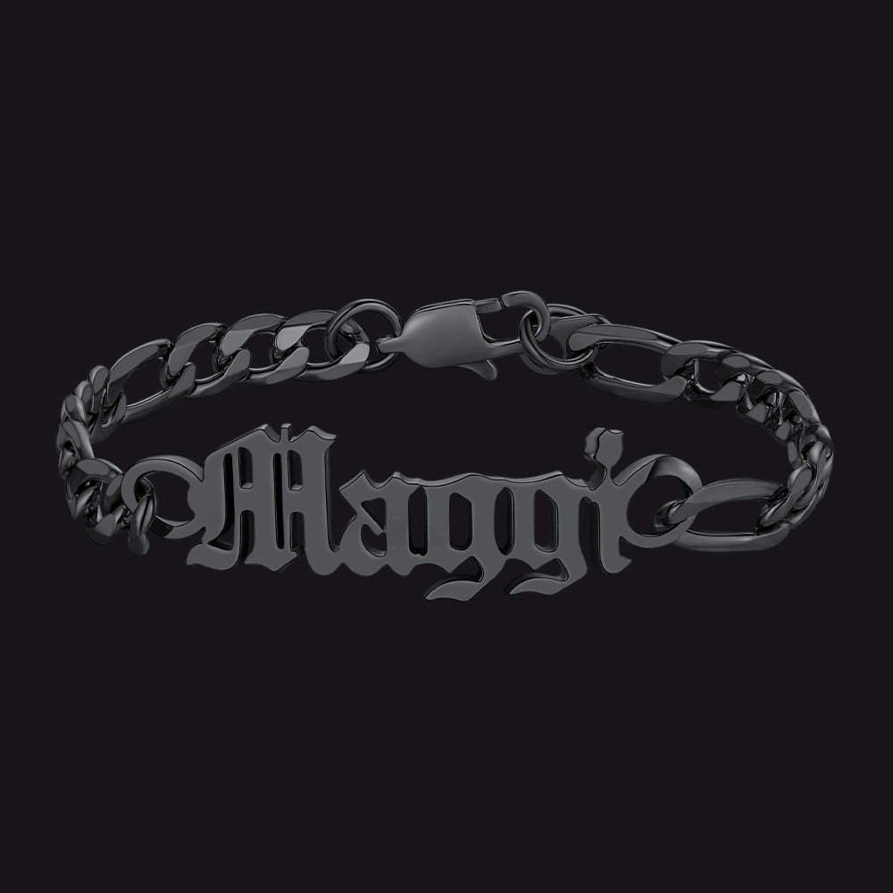 Engraved Name 6mm Figaro Link Chain Bracelet Gift for