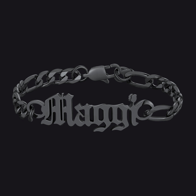 Engraved Name 6mm Figaro Link Chain Bracelet Gift for