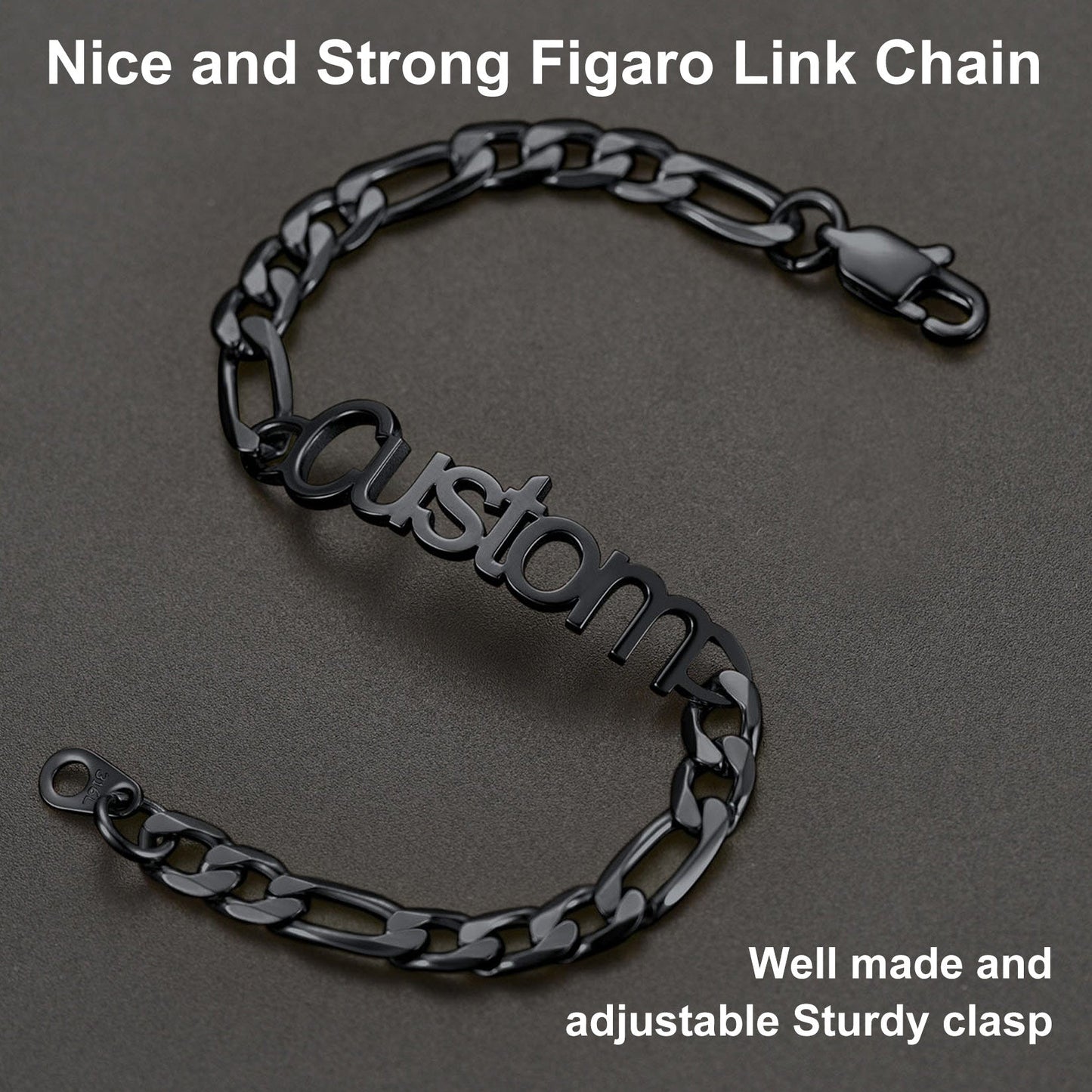Engraved Name 6mm Figaro Link Chain Bracelet Gift for
