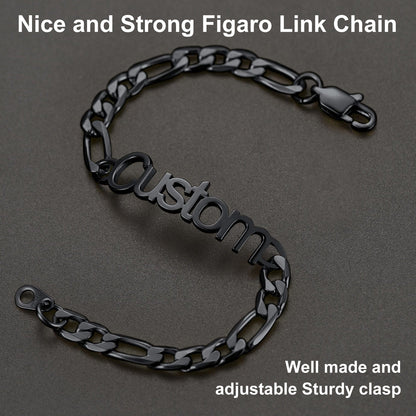 Engraved Name 6mm Figaro Link Chain Bracelet Gift for