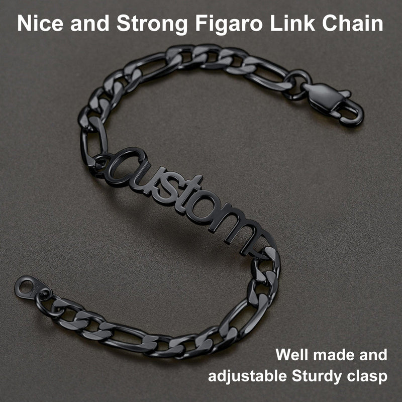 Engraved Name 6mm Figaro Link Chain Bracelet Gift for