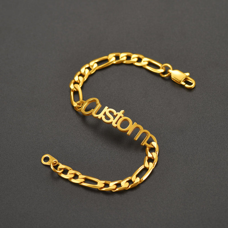Engraved Name 6mm Figaro Link Chain Bracelet Gift for