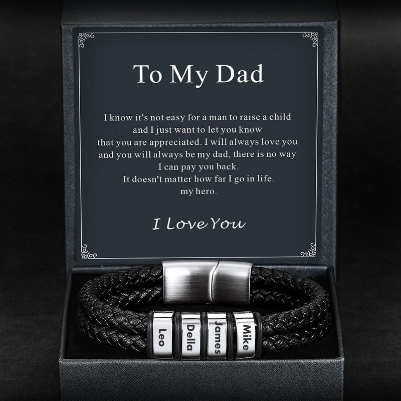 Personalized Braided Leather Bracelet With Engraved Name Beaded for