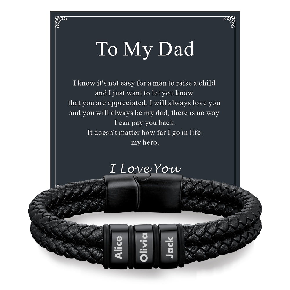 Personalized Braided Leather Bracelet With Engraved Name Beaded for