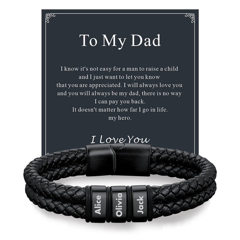 Personalized Braided Leather Bracelet With Engraved Name Beaded for
