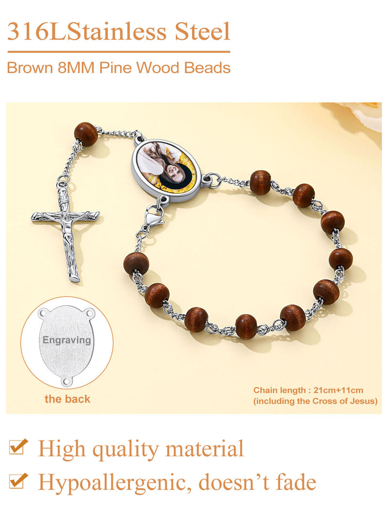 Personalized Picture Rosary Beads Cross Bracelets for