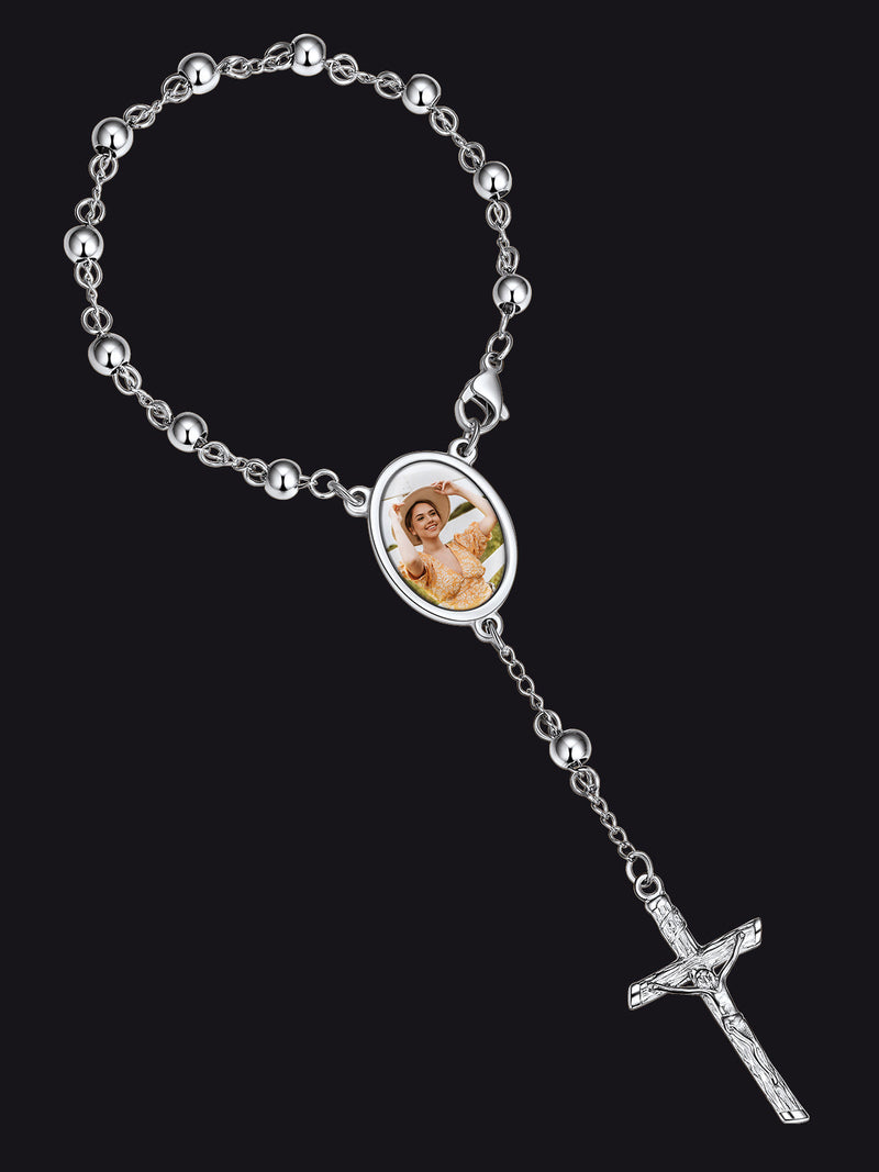 Custom Picture Rosary Beads Bracelets With Cross for