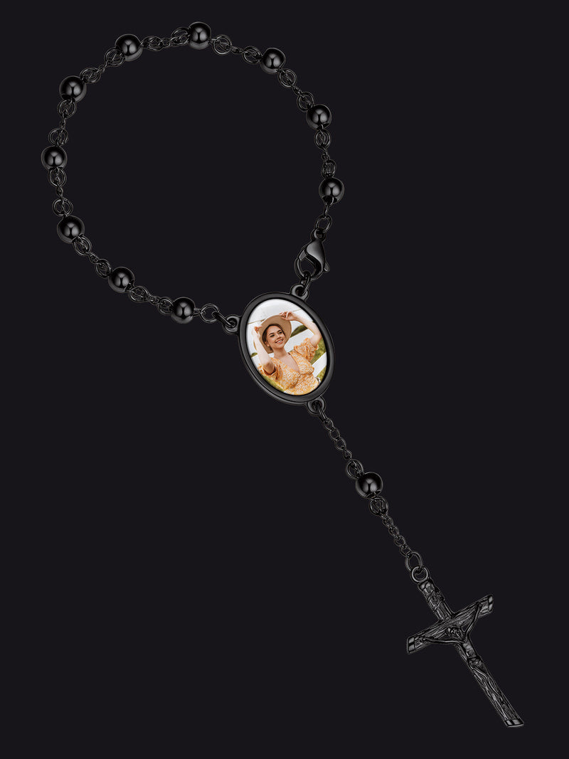Custom Picture Rosary Beads Bracelets With Cross for