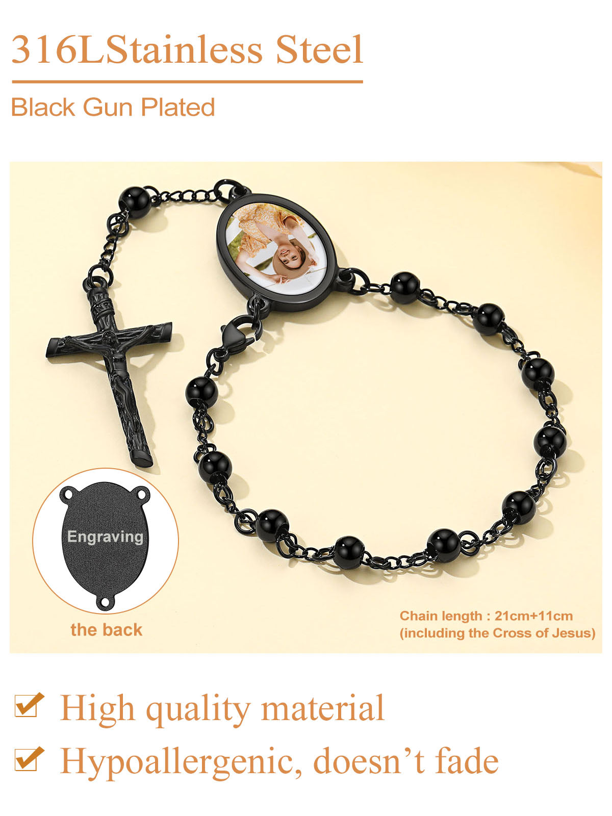 Custom Picture Rosary Beads Bracelets With Cross for