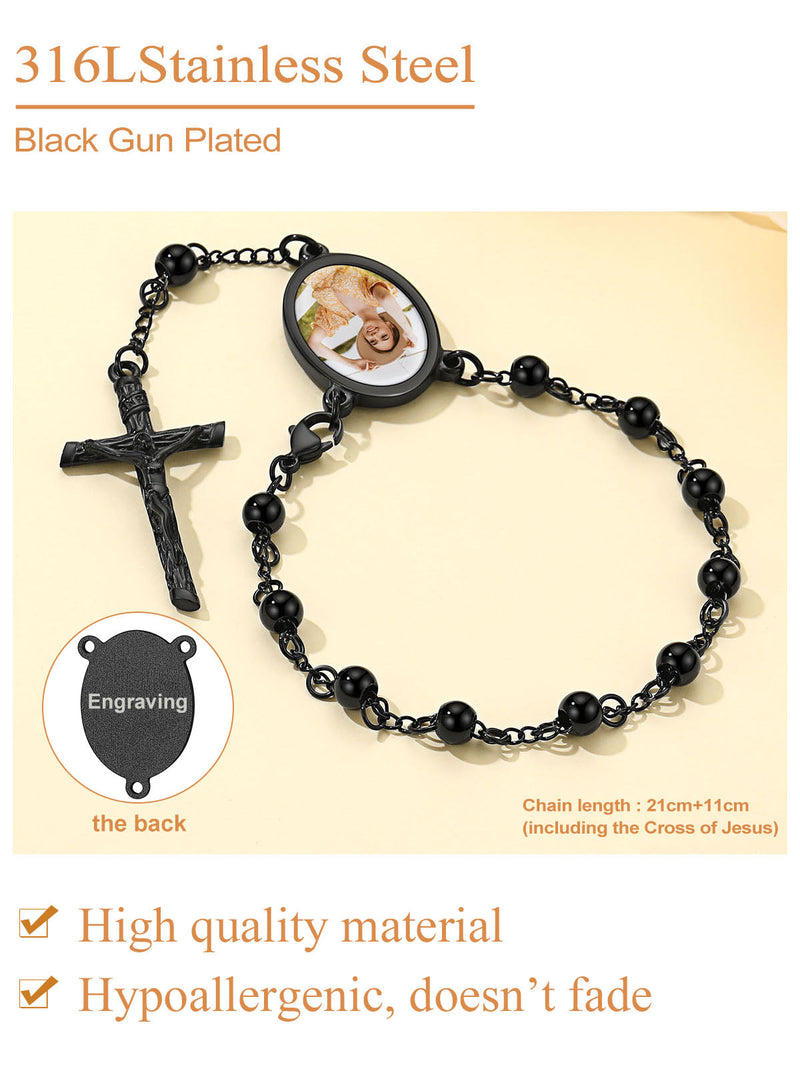 Custom Picture Rosary Beads Bracelets With Cross for
