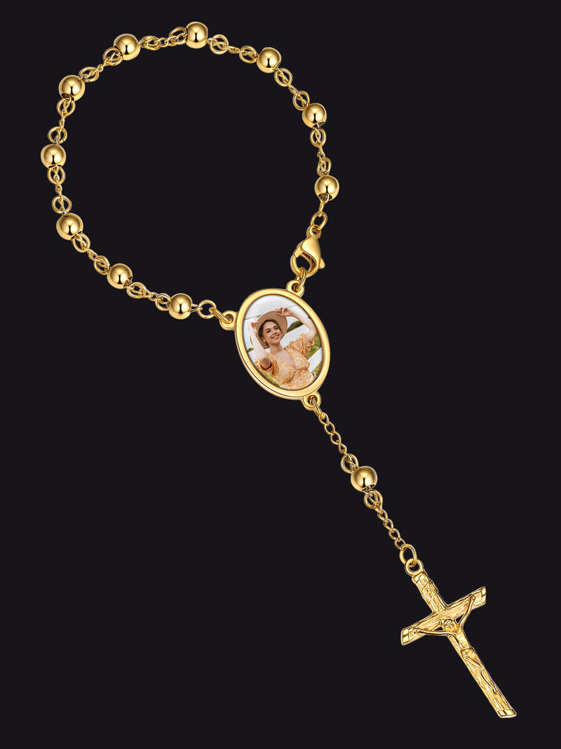 Custom Picture Rosary Beads Bracelets With Cross for