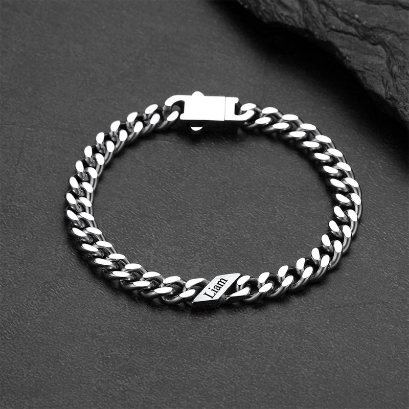 Custom Engraved Name Cuban Chain Bracelet for 7/9/12mm Width