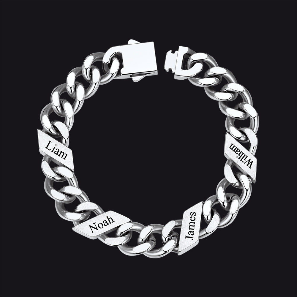 Custom Engraved Name Cuban Chain Bracelet for 7/9/12mm Width