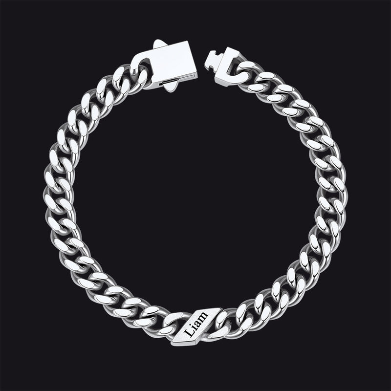 Custom Engraved Name Cuban Chain Bracelet for 7/9/12mm Width