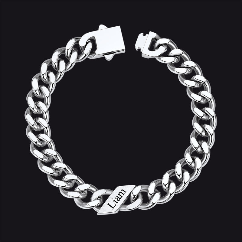 Custom Engraved Name Cuban Chain Bracelet for 7/9/12mm Width