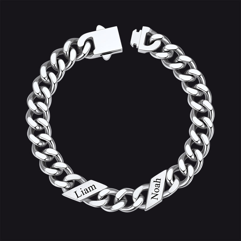 Custom Engraved Name Cuban Chain Bracelet for 7/9/12mm Width