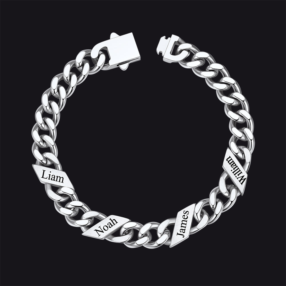 Custom Engraved Name Cuban Chain Bracelet for 7/9/12mm Width