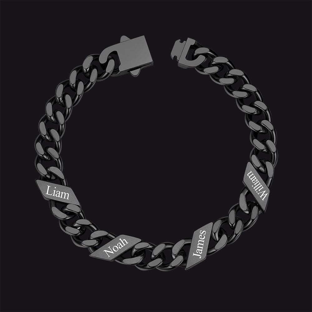 Custom Engraved Name Cuban Chain Bracelet for 7/9/12mm Width