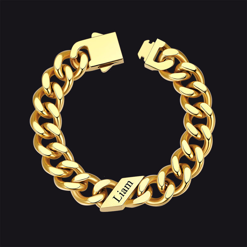 Custom Engraved Name Cuban Chain Bracelet for 7/9/12mm Width