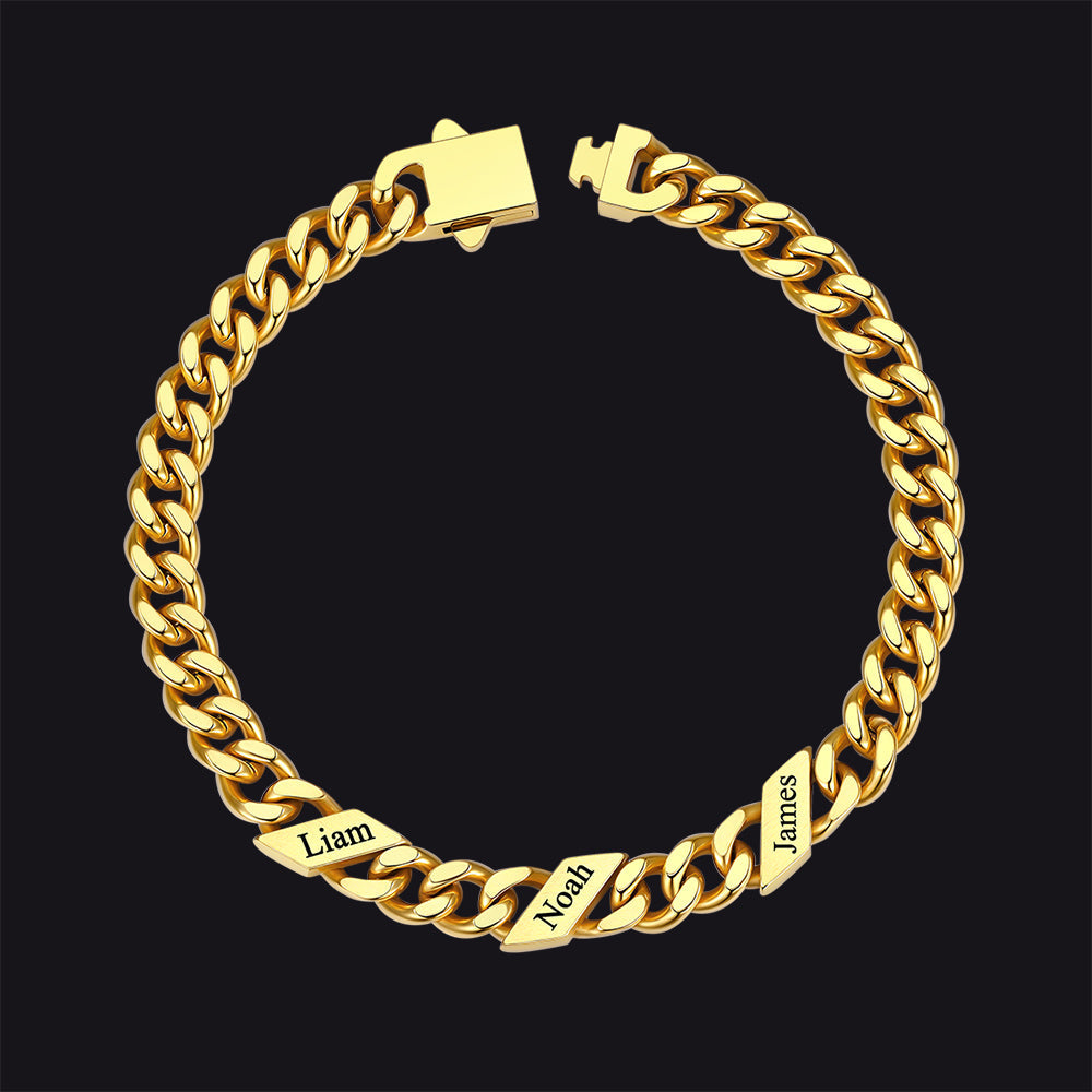 Custom Engraved Name Cuban Chain Bracelet for 7/9/12mm Width