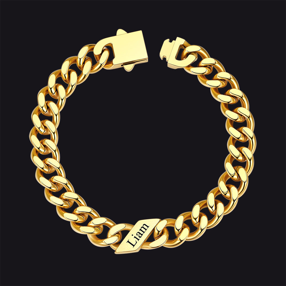 Custom Engraved Name Cuban Chain Bracelet for 7/9/12mm Width