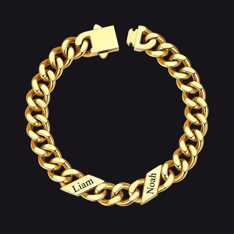 Custom Engraved Name Cuban Chain Bracelet for 7/9/12mm Width
