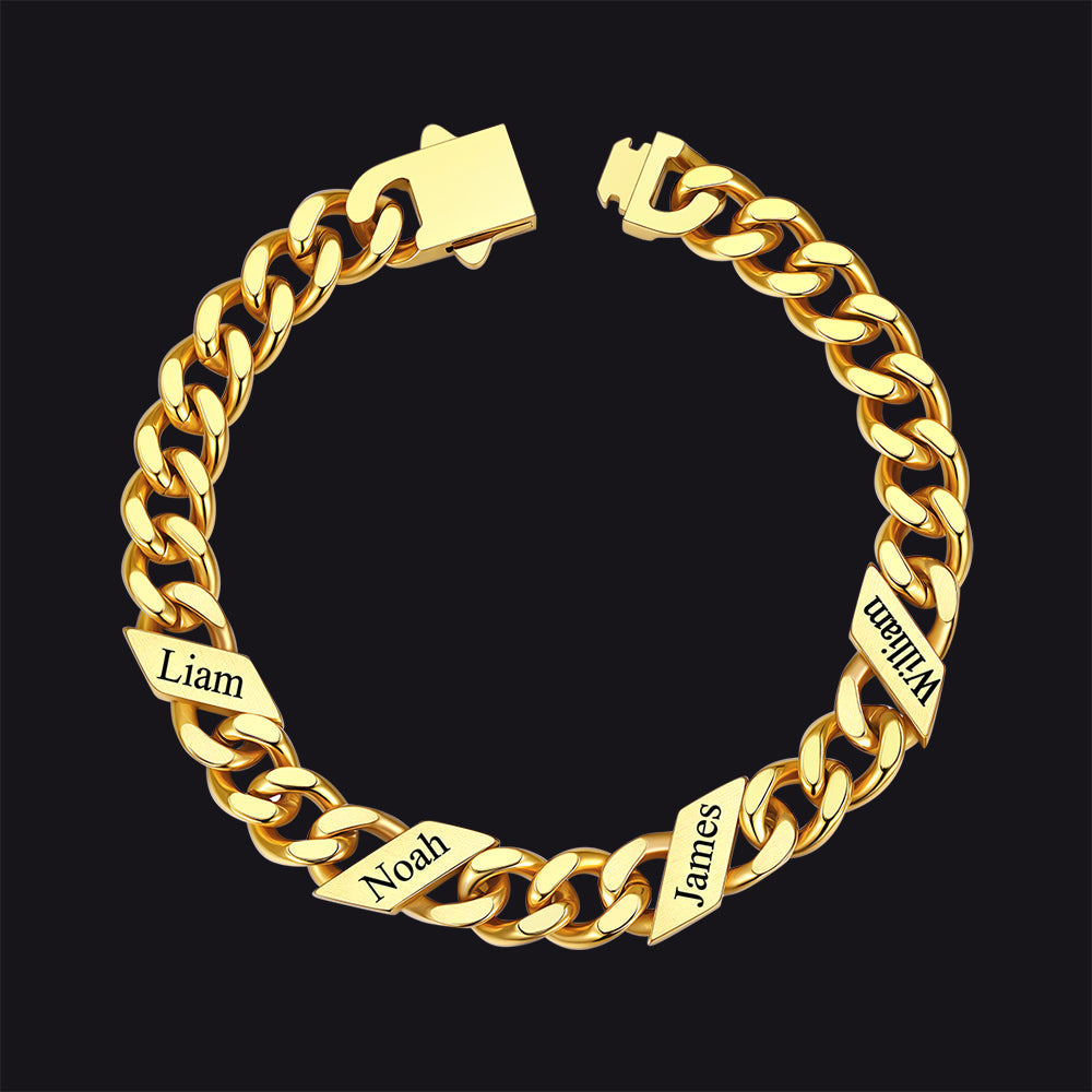 Custom Engraved Name Cuban Chain Bracelet for 7/9/12mm Width