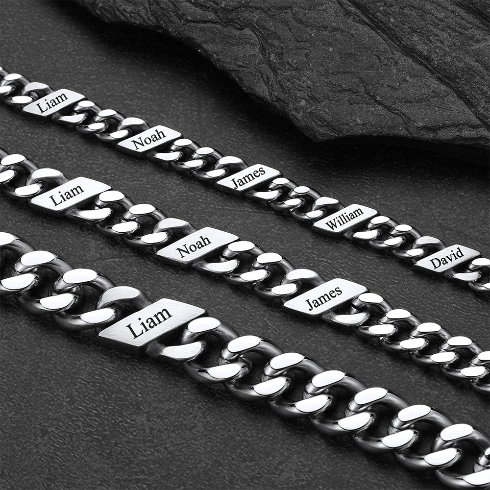 Custom Engraved Name Cuban Chain Bracelet for 7/9/12mm Width