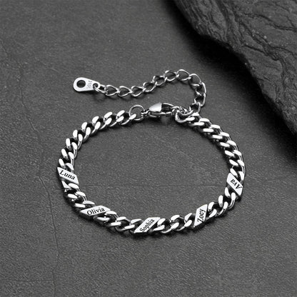 Custom Engraved Name Cuban Link Chain Bracelet for