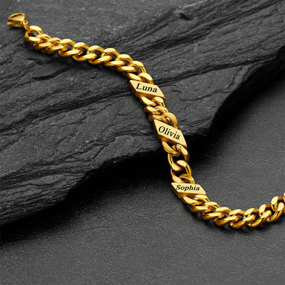 Custom Engraved Name Cuban Link Chain Bracelet for