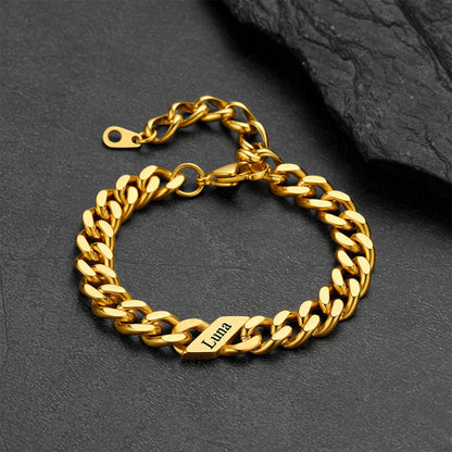 Custom Engraved Name Cuban Link Chain Bracelet for