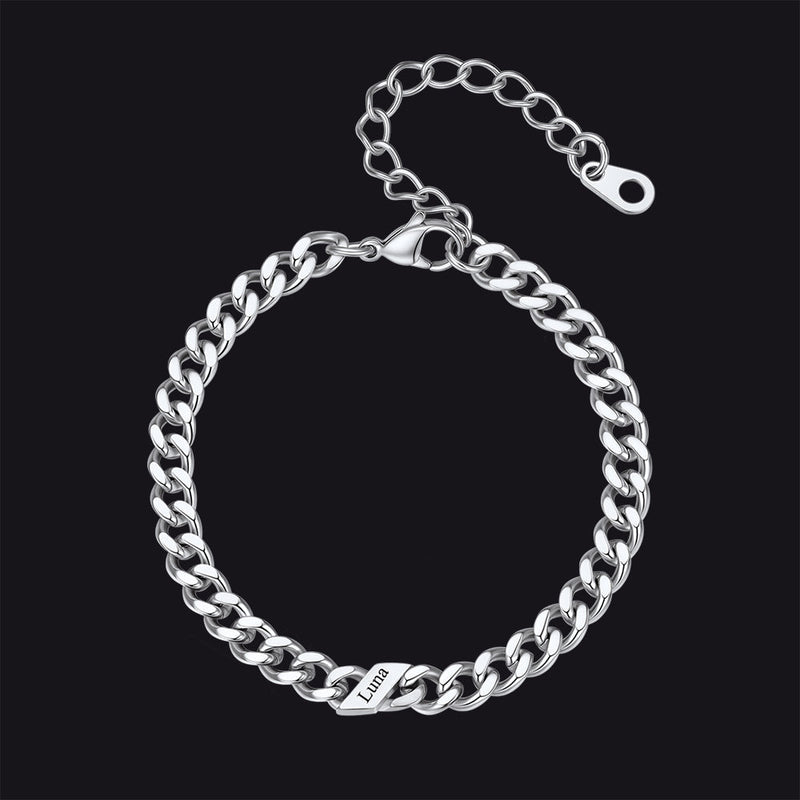 Custom Engraved Name Cuban Link Chain Bracelet for