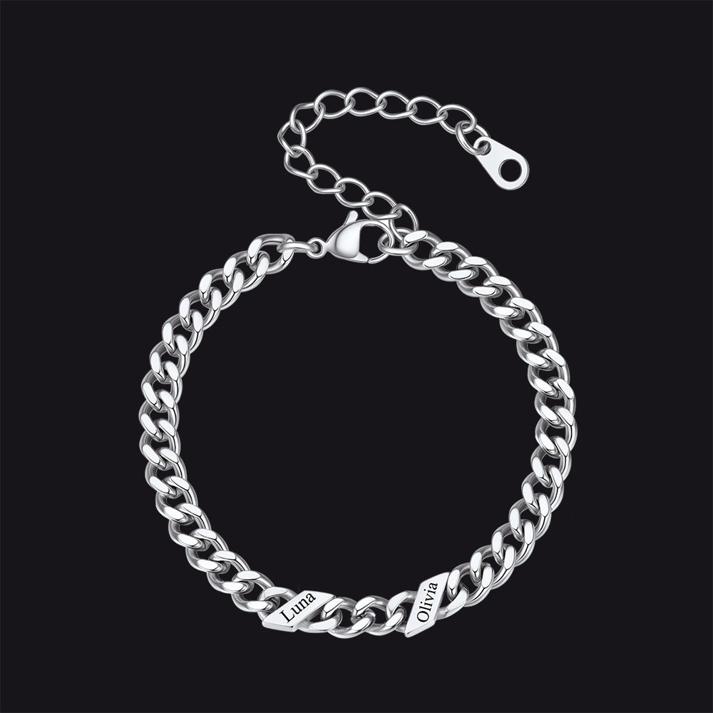 Custom Engraved Name Cuban Link Chain Bracelet for